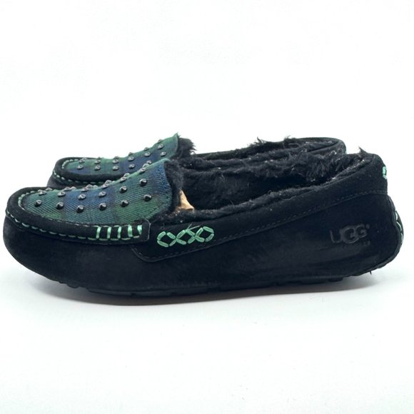 Ugg Slippers Womens Size 6 Ansley Stud Black Watch Tartan Uggpure Grunge Suede - Picture 1 of 10